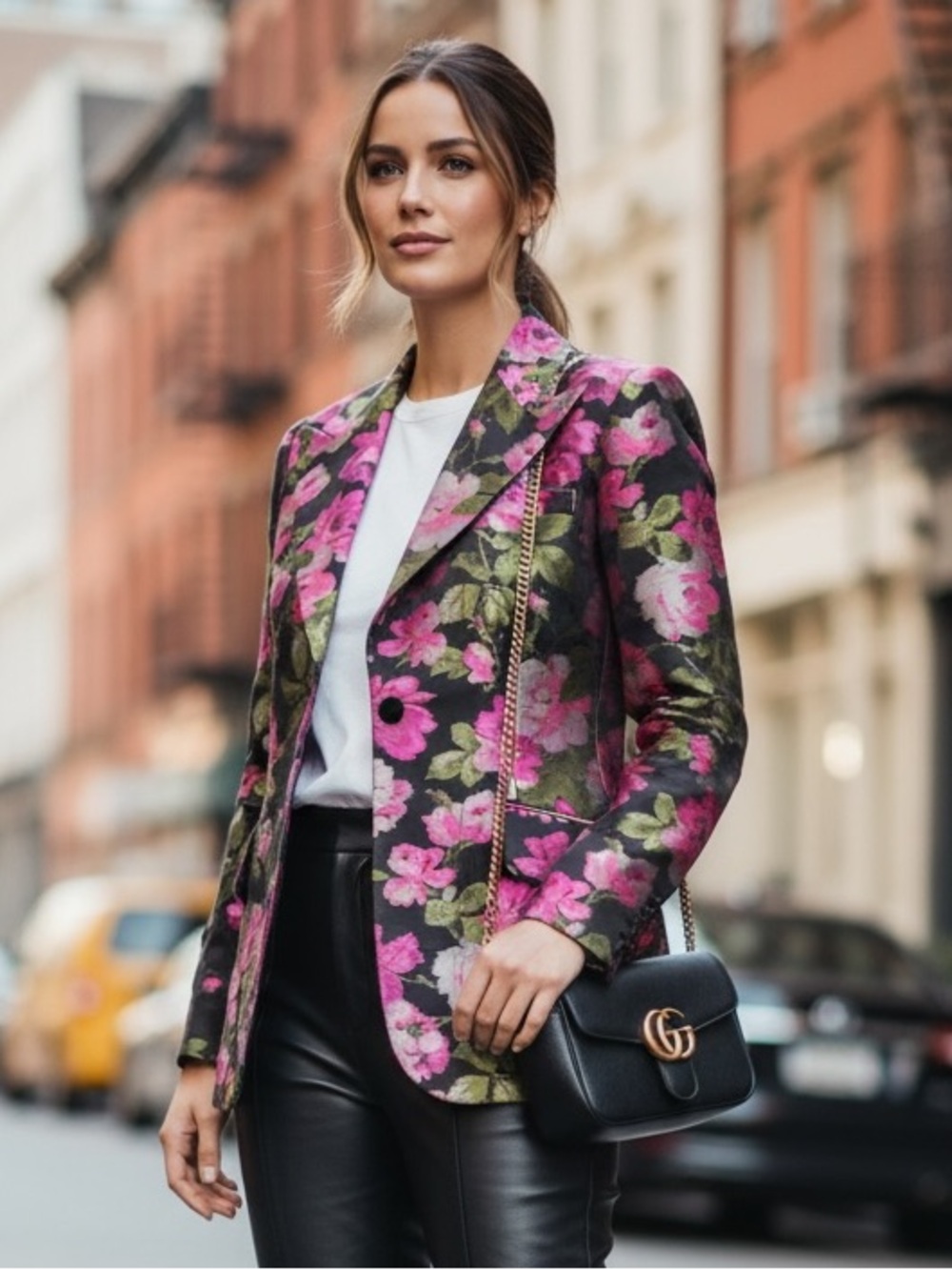 **Gucci Alessandro Michele-era Black Pink Floral Jacquard Blazer Rose Print 8